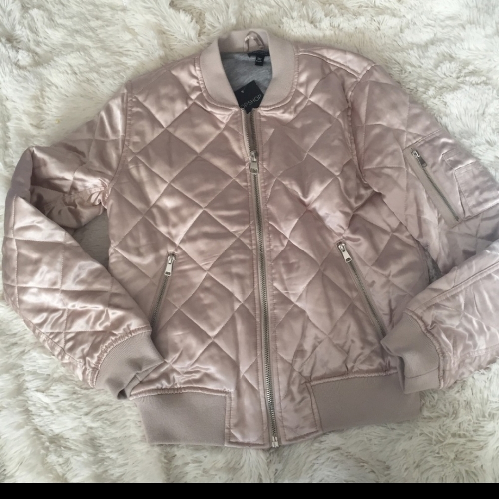 Pink Champagne Satin bomber jacket